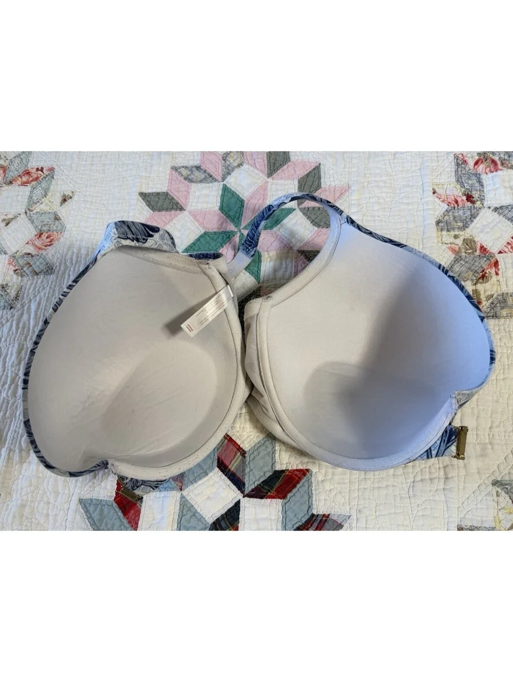 Cacique Blue Tropical Leaf Print Boost Plunge Front Close Bra 46DDD GUC